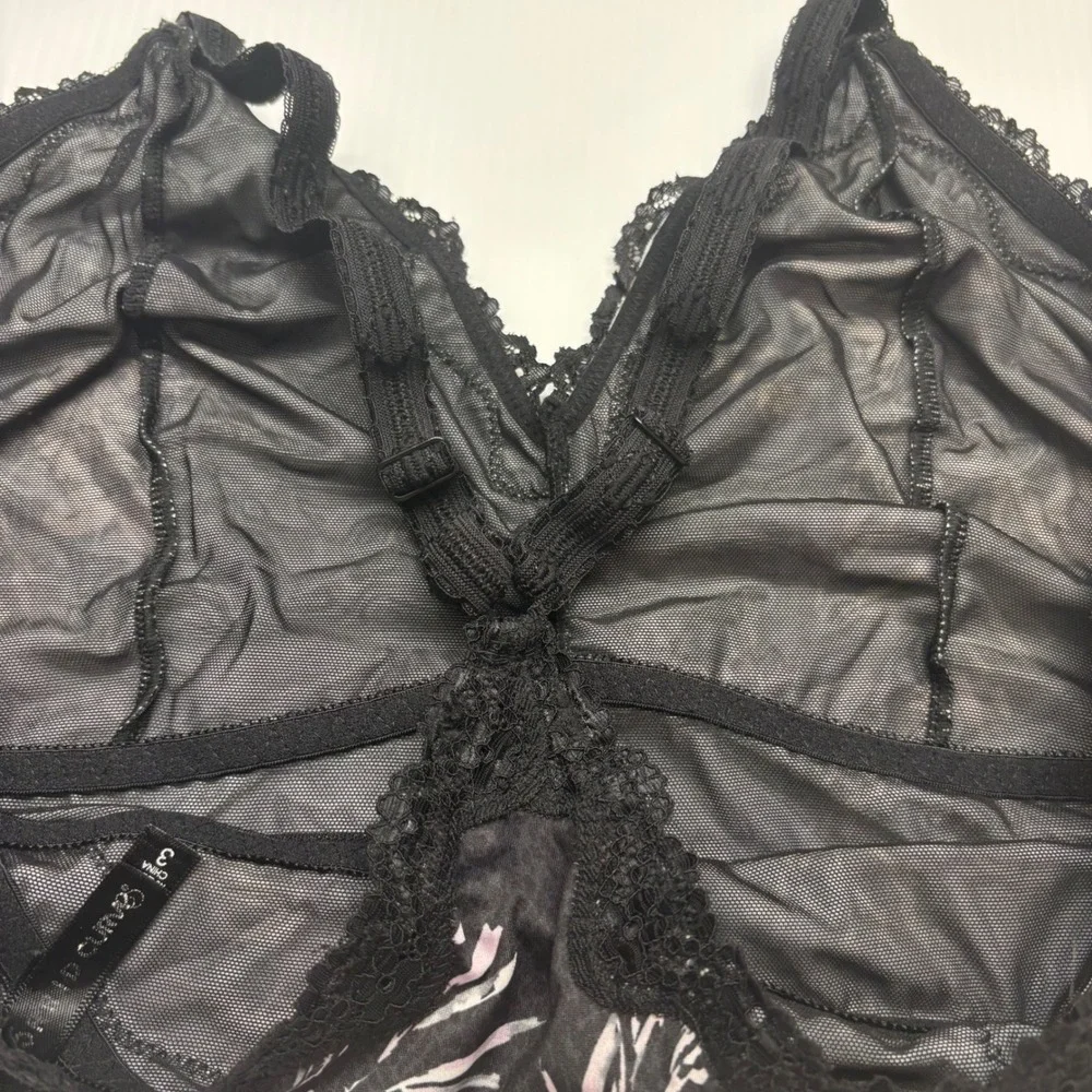 Torrid Bralette Womens 3 Black Floral Lace Trim Racerback Unlined Silky Lingerie